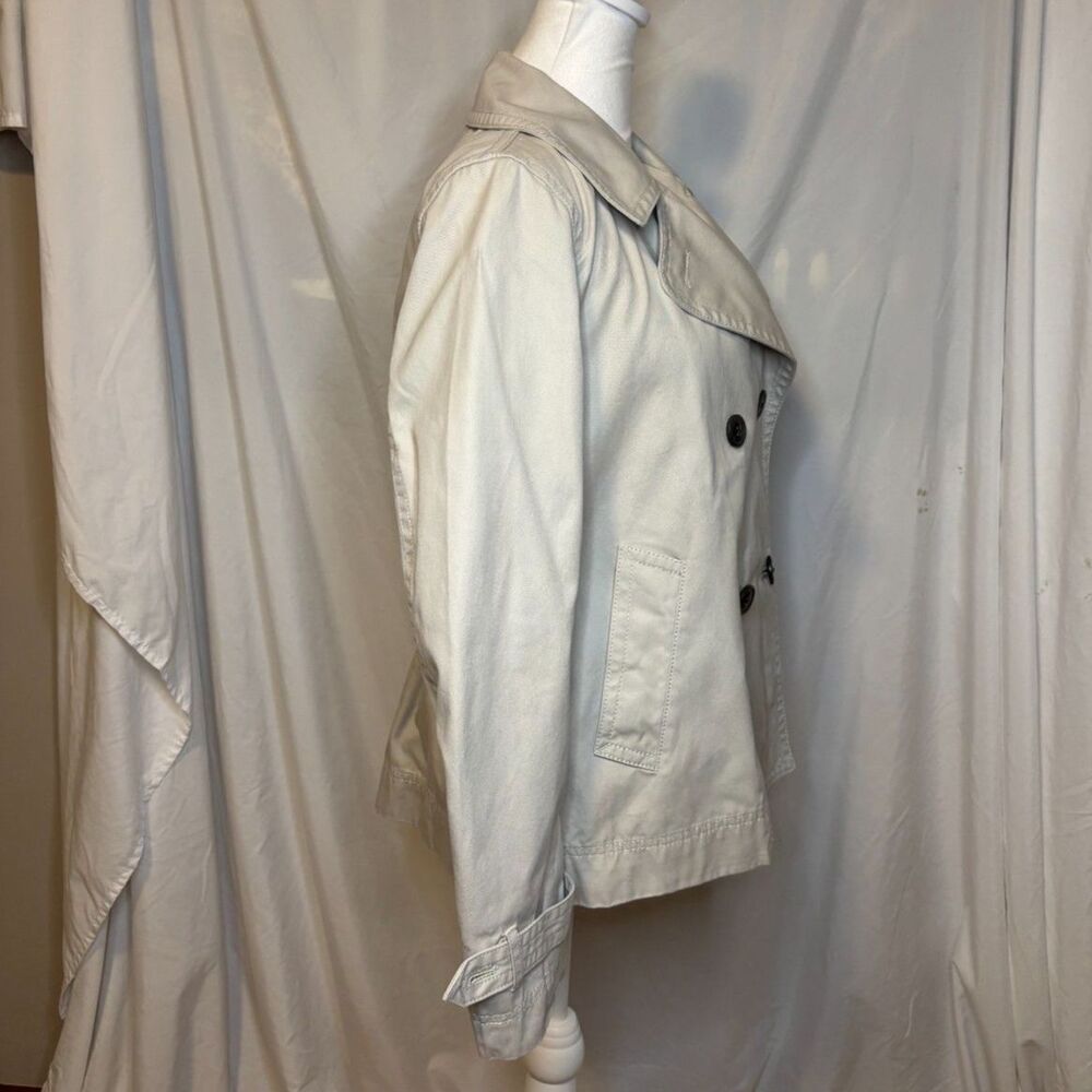 GAP Beige Button Up Nylon Short Trench Coat Womens Collared Jacket Stylish - Picture 4 of 8